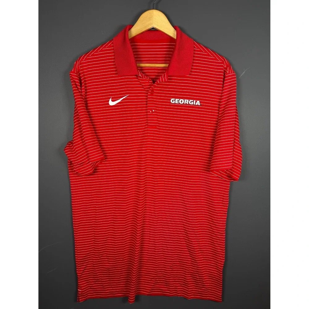 Nike Georgia Bulldogs Mens Medium Red White Striped Performance Polo Shirt